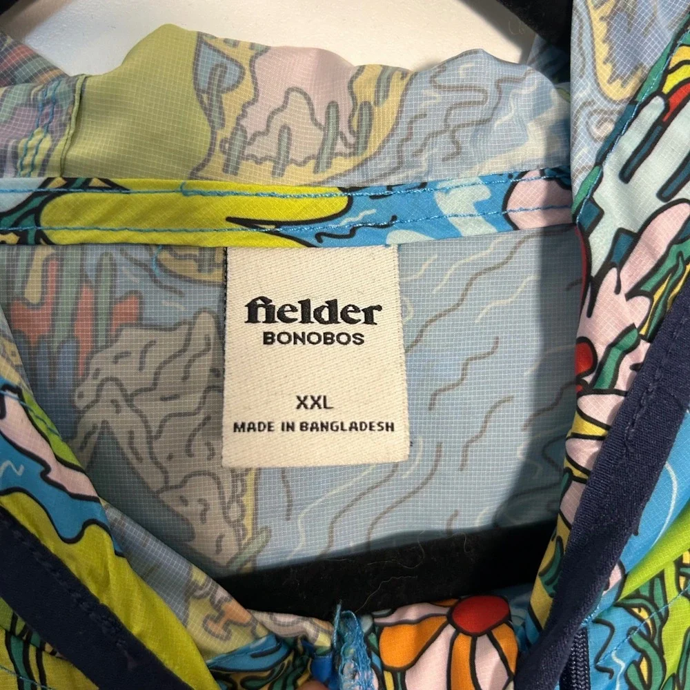 Bonobos Fielder XXL 1/2 Zip Anorak Water Creatures Print Hooded Jacket Green